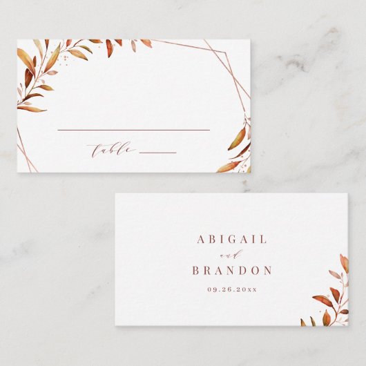 Moderne Herfst Greenery Geometric Rustic Wedding Plaatskaartje (Voorkant / Achterkant)