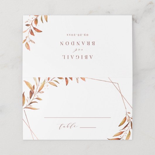 Moderne Herfst Greenery Geometric Rustic Wedding Plaatskaartje (Buitenkant ongevouwen)