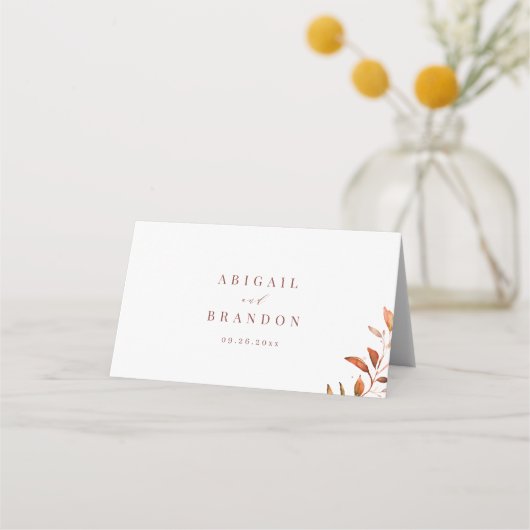 Moderne Herfst Greenery Geometric Rustic Wedding Plaatskaartje (Achterkant)