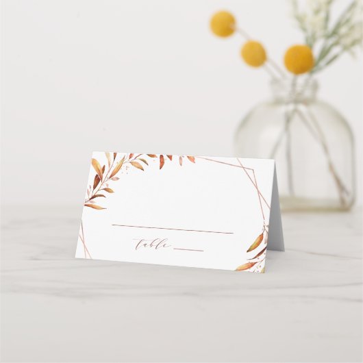 Moderne Herfst Greenery Geometric Rustic Wedding Plaatskaartje (Voorkant)