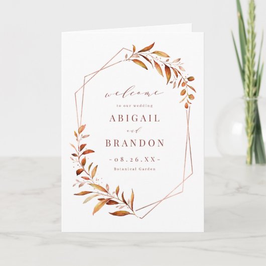 Moderne Herfst Greenery Geometric Rustic Wedding Programma (Voorkant)