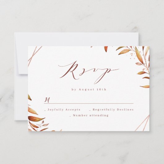 Moderne Herfst Greenery Geometric Rustic Wedding RSVP Kaartje (Voorkant)