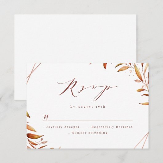 Moderne Herfst Greenery Geometric Rustic Wedding RSVP Kaartje (Voorkant / Achterkant)