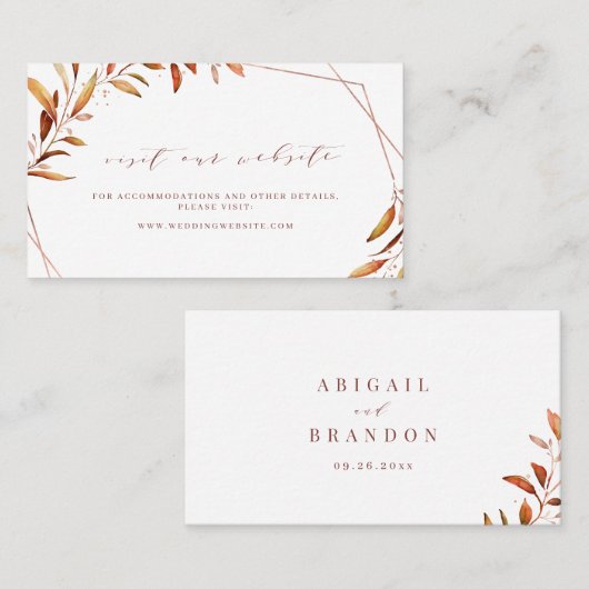 Moderne Herfst Greenery Wedding Website Plaatskaartje (Voorkant / Achterkant)