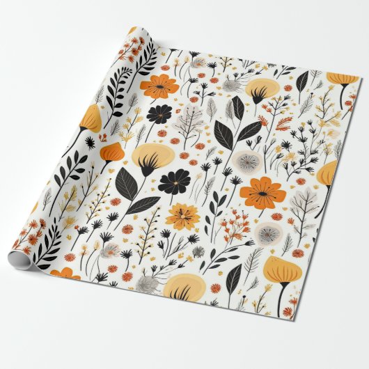 Moderne herfst Herfst Boho Botanische Bloemen Cadeaupapier (Uitgerold)