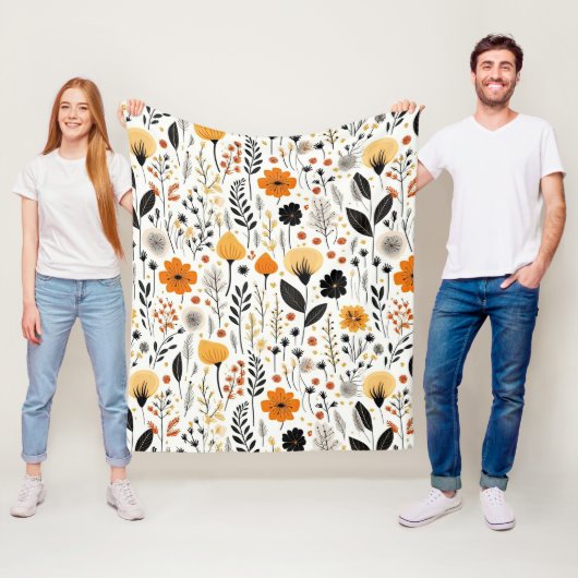 Moderne herfst Herfst Boho Botanische Bloemen Fleece Deken (In situ)