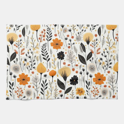 Moderne herfst Herfst Boho Botanische Bloemen Theedoek (Horizontaal)