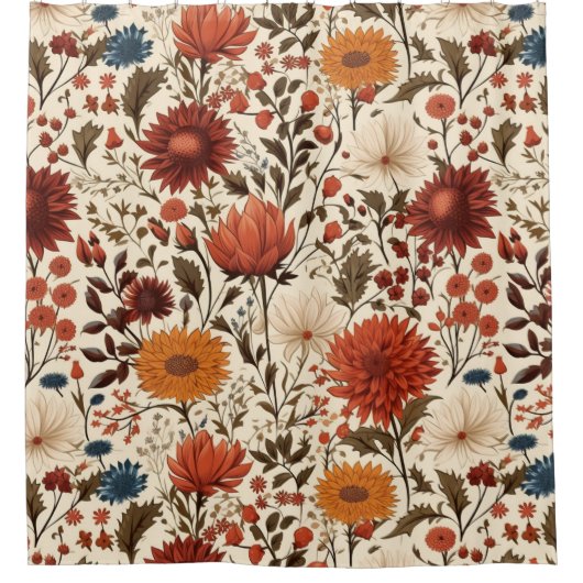 Moderne herfst Herfst Botanische Bloemen Douchegordijn (Voorkant)