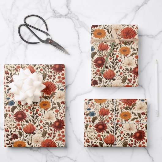 Moderne herfst Herfst Botanische Bloemen Inpakpapier Vel (Voorkant)