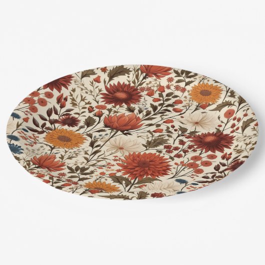 Moderne herfst Herfst Botanische Bloemen Papieren Bordje (Gekanteld)