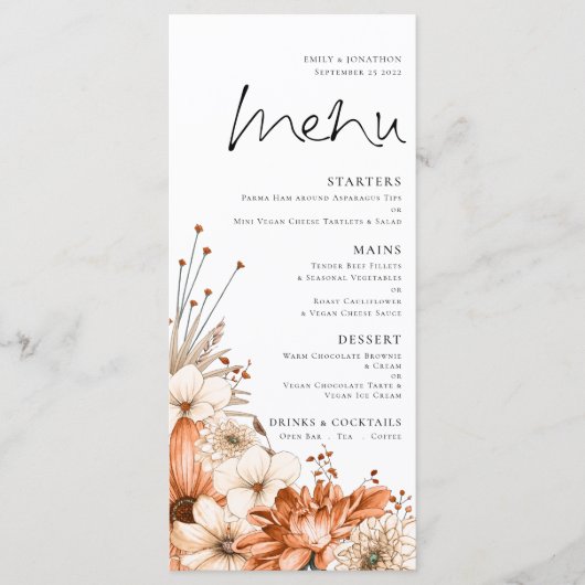 Moderne Herfst herfst Florals Foliage Wedding Menu (Voorkant)