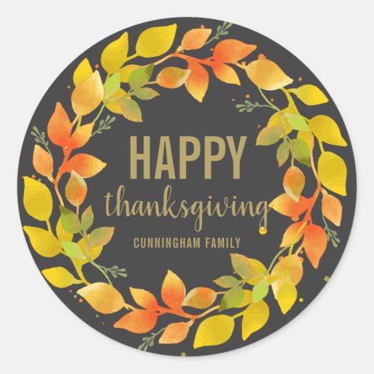 Moderne Herfst herfst lekt leder | THANKSGIVING Ronde Sticker (Voorkant)