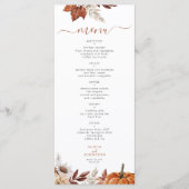 Moderne herfst herfst terracotta loof bruiloft menu (Voorkant)