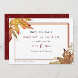 Moderne herfst herfst vertrekt tuinbruiloft save the date