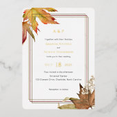 Moderne Herfst herfstbladeren, tuinbruiloft Folie Uitnodiging (Voorkant)