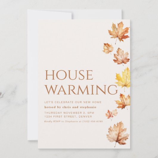 Moderne Herfst Housewarming Party Uitnodigen met b Kaart (Voorkant)