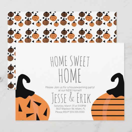 Moderne herfst housewarmingparty met pompoen kaart (Voorkant / Achterkant)