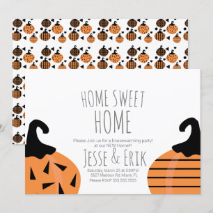 Moderne herfst housewarmingparty met pompoen kaart