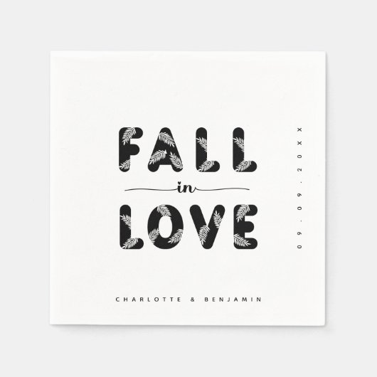 Moderne Herfst in liefde | Zwart-wit bruiloft Servet (Voorkant)