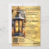 Moderne Herfst lantaarn gouden sparkles bruiloft Kaart (Voorkant)