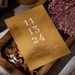 Moderne herfst mosterdgeel minimalistische bruilof save the date<br><div class="desc">Elegante eenvoudige moderne minimalistische bruiloft Save the Date in de kleuren mosterdgeel,  zandig sinaasappel en oker. geschikt voor herfst / herfstbruiloft thema. Neem contact met me op als je extra items nodig hebt.</div>