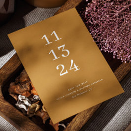 Moderne herfst mosterdgeel minimalistische bruilof save the date