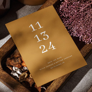 Moderne herfst mosterdgeel minimalistische trouwda save the date
