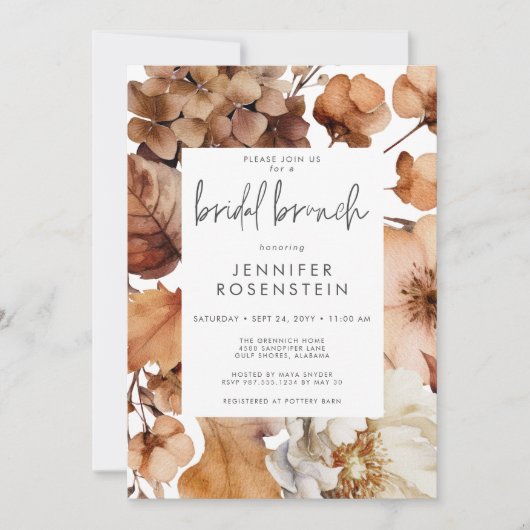 Moderne Herfst Neutraal Bloemen Lijst Bruidsbrunch Kaart (Voorkant)