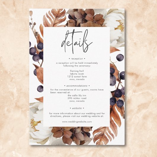 Moderne Herfst Neutral Floral Lijst Wedding Informatiekaartje