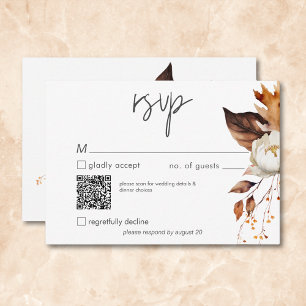 Moderne Herfst Neutral Floral Lijst Wedding QR-cod RSVP Kaartje
