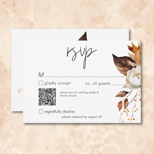 Moderne Herfst Neutral Floral Lijst Wedding QR-cod RSVP Kaartje