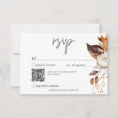 Moderne Herfst Neutral Floral Lijst Wedding QR-cod RSVP Kaartje (Voorkant)