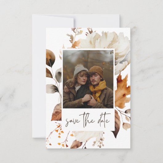 Moderne Herfst Neutral Floral Lijst Wedding Save The Date (Voorkant)