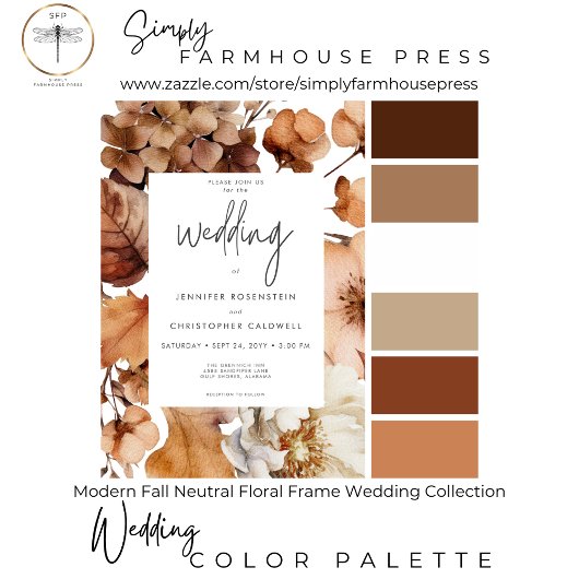 Moderne Herfst Neutrale Bloem Frame Bruiloft Save The Date