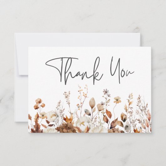 Moderne herfst neutrale bloemenframe bruiloft bedankkaart (Voorkant)