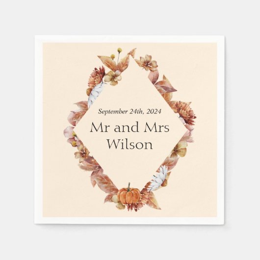 Moderne herfst oranje boho bruiloft diner cocktail servet (Voorkant)