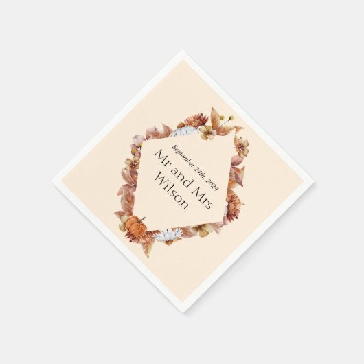 Moderne herfst oranje boho bruiloft diner cocktail servet (Hoek)