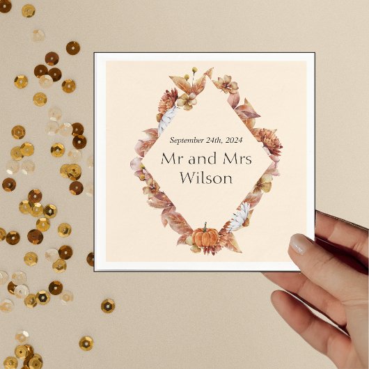 Moderne herfst oranje boho bruiloft diner cocktail servet