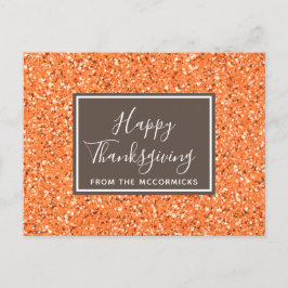Moderne Herfst Oranje Glitter Happy Thanksgiving Feestdagenkaart