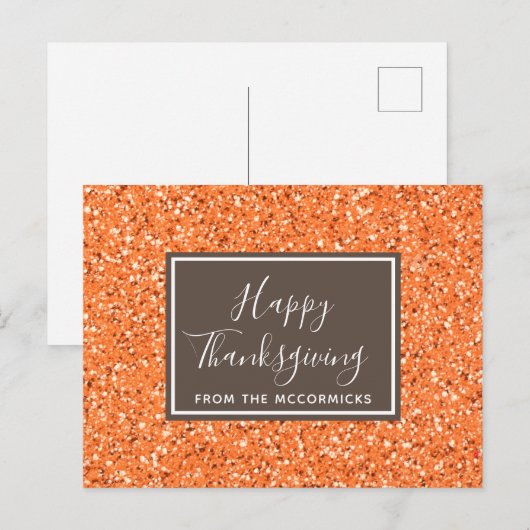 Moderne Herfst Oranje Glitter Happy Thanksgiving Feestdagenkaart (Voorkant / Achterkant)