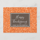 Moderne Herfst Oranje Glitter Happy Thanksgiving Feestdagenkaart (Voorkant)