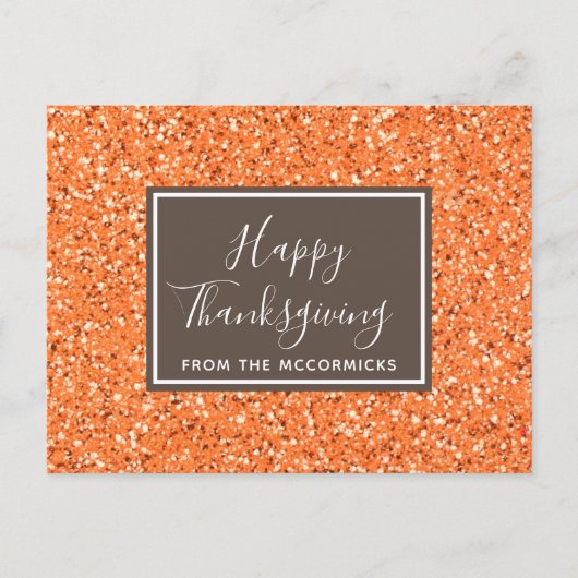 Moderne Herfst Oranje Glitter Happy Thanksgiving Feestdagenkaart (Voorkant)