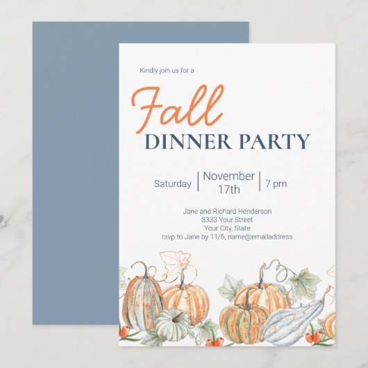 Moderne Herfst Pumpkin-uitnodiging voor binnenpart Kaart (Voorkant / Achterkant)