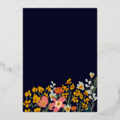 Moderne herfst retro bloemen navy blue vrijgezelle folie uitnodiging (Achterkant)