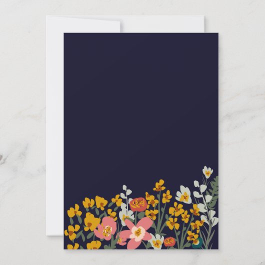 Moderne herfst retro bloemen navy blue vrijgezelle kaart (Achterkant)