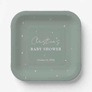 Moderne Herfst Sage Groen Genderneutraal Baby show Papieren Bordje