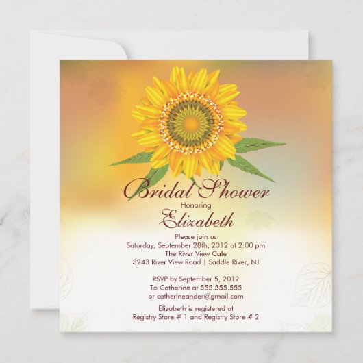Moderne Herfst Sunflower Bridal Shower Invitation Kaart (Voorkant)