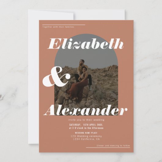 Moderne herfst terracotta foto-retro bruiloft kaart (Voorkant)