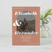 Moderne herfst terracotta foto-retro bruiloft kaart (Staand voorkant)