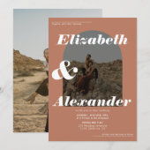 Moderne herfst terracotta foto-retro bruiloft kaart (Voorkant / Achterkant)